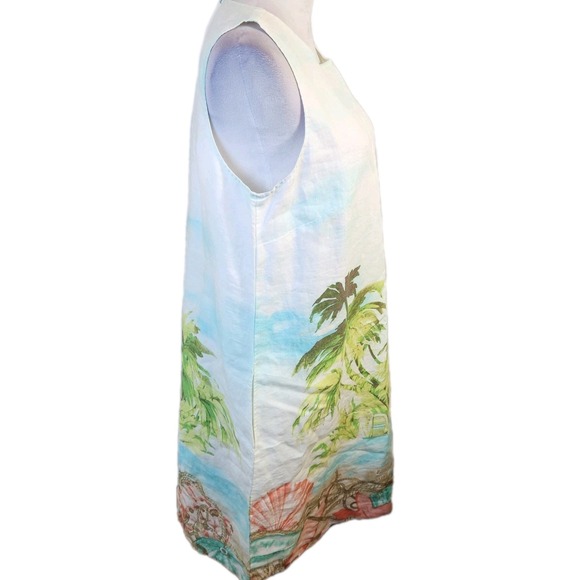 J Jill Love Linen Shift Dress Sz Medium Resort Island Print Sleeveless Pullover - Picture 2 of 16
